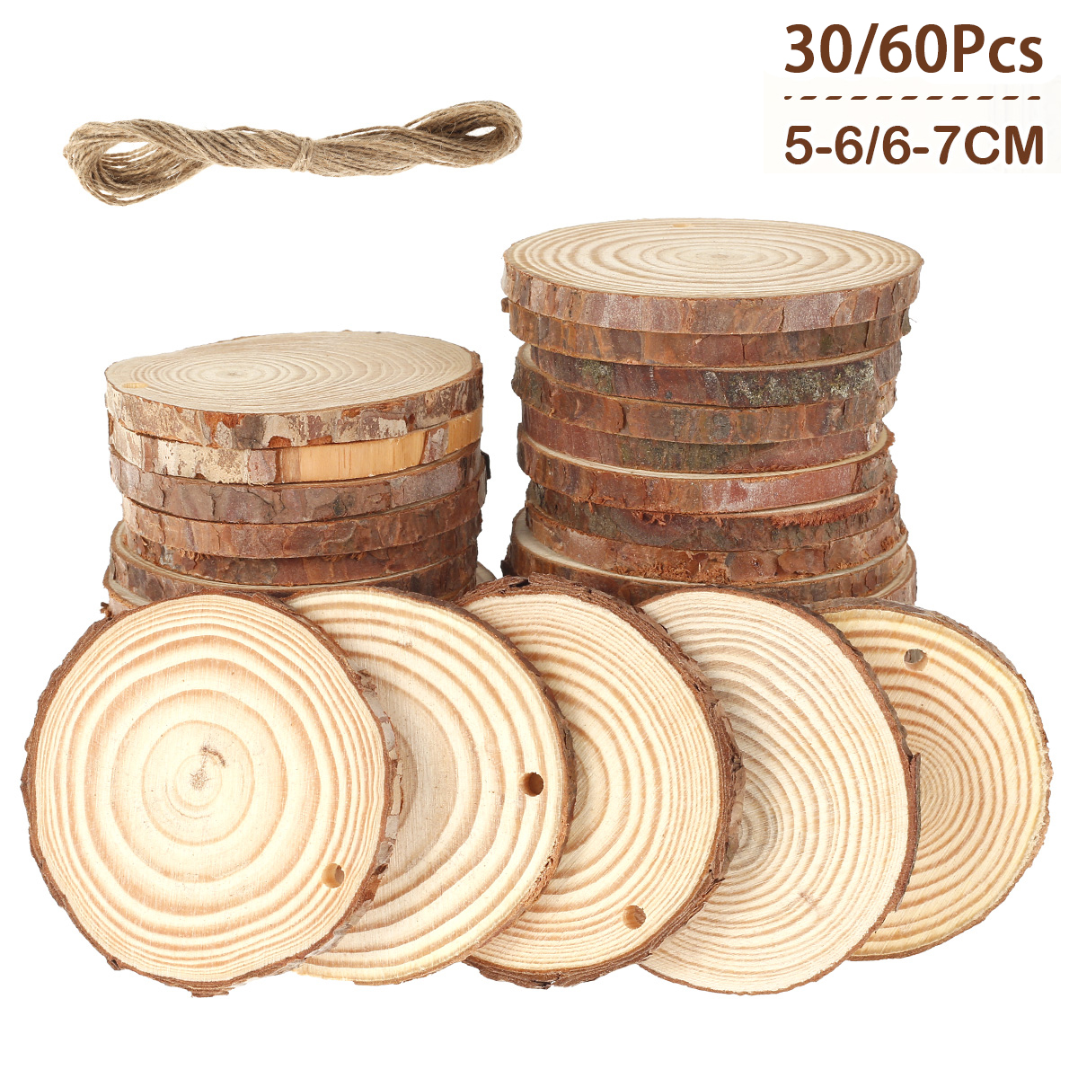 Oud Wood Chip - 30/60Pcs Natural Unfinished Wood Slices Round